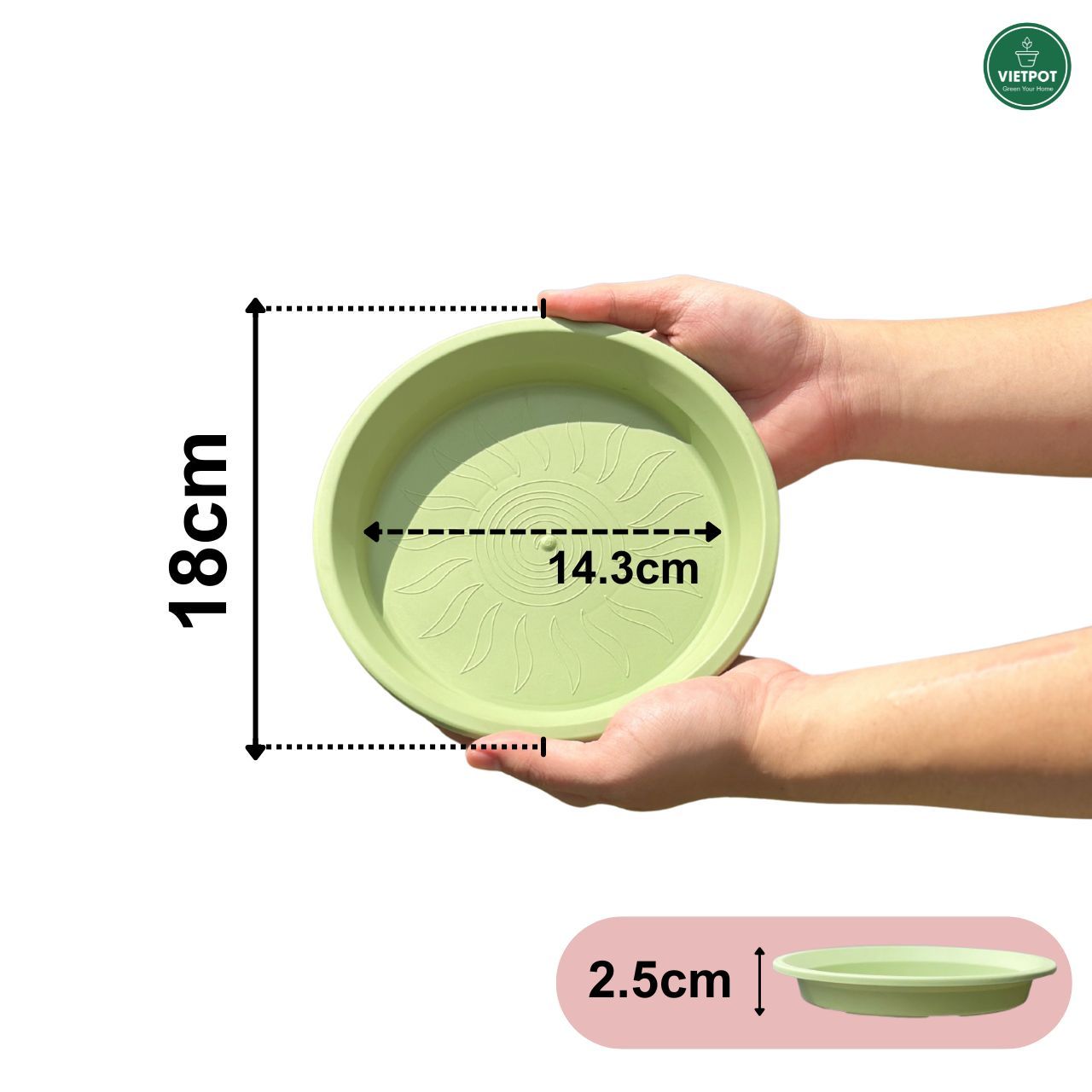  Đĩa nhựa mỏng nhẹ lót chậu cây VIETPOT, xanh mint, cây cảnh, trang trí nhà vườn, ban công 