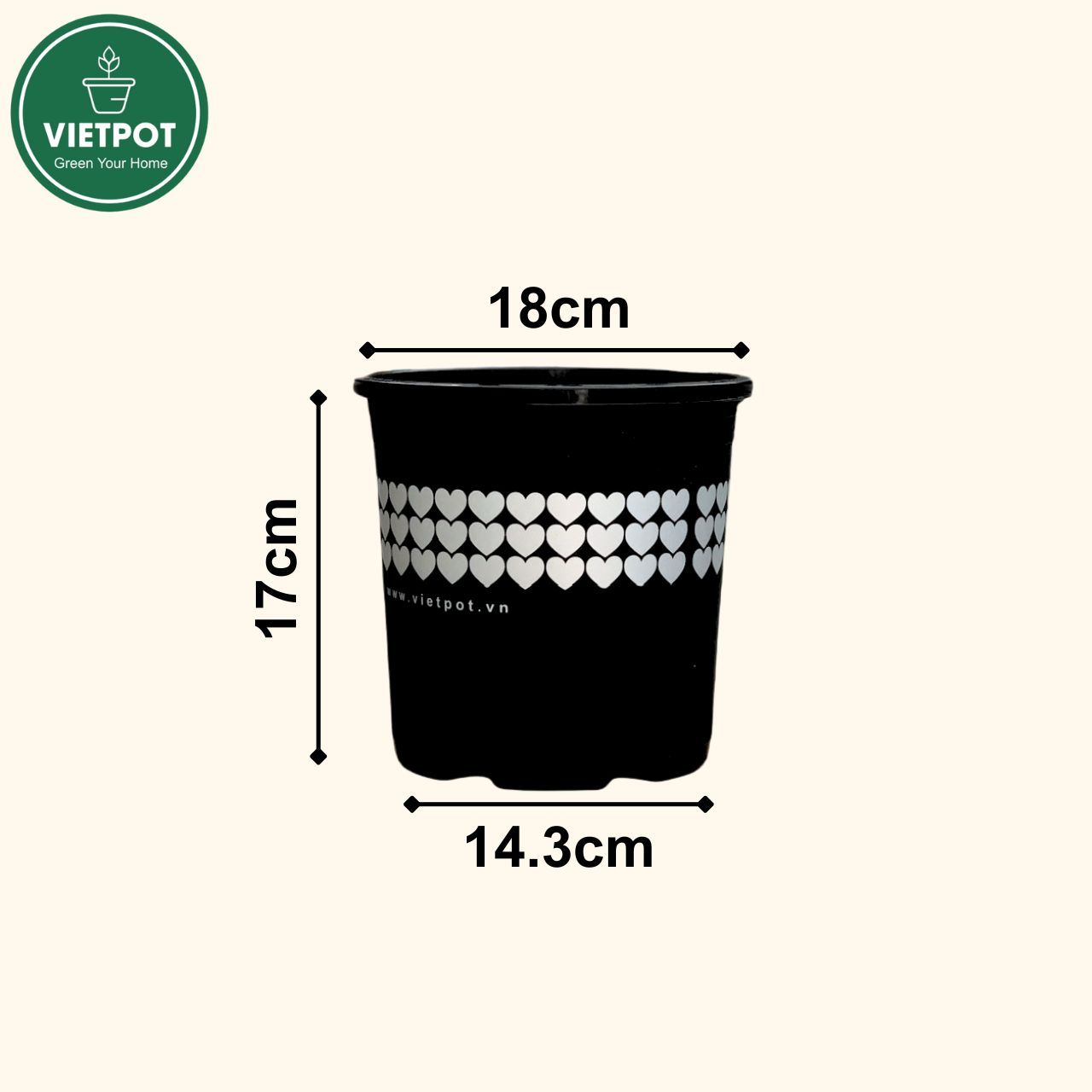  Chậu nhựa trồng cây VIETPOT, màu Đen Tim, trồng hoa kiểng, trang trí ban công, sân vườn, sân thượng 