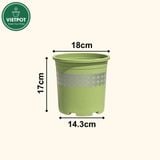  Chậu nhựa trồng cây VIETPOT, xanh Mint hoa văn tim, kiểng lá, hoa hồng, để bàn,ban công sân vườn. 