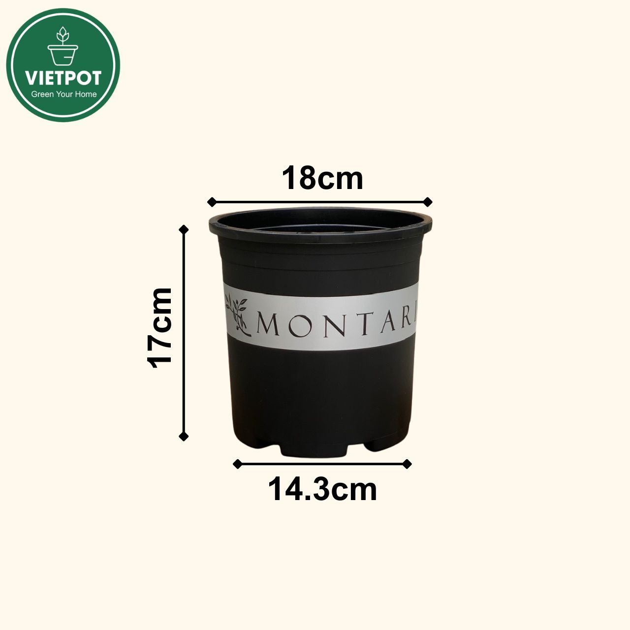  Chậu nhựa trồng cây VIETPOT, màu đen MONTARIO, trồng hoa kiểng, hoa hồng, để ban công, sân vườn. 