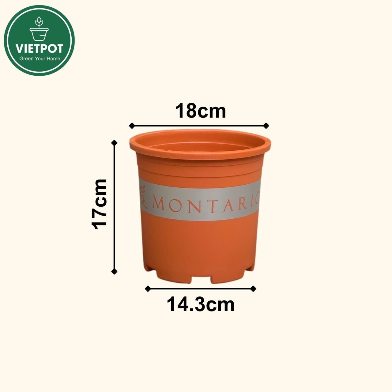  Chậu nhựa trồng cây VIETPOT, màu cam đất MONTARIO, trồng hoa kiểng, hoa hồng, ban công, vườn 