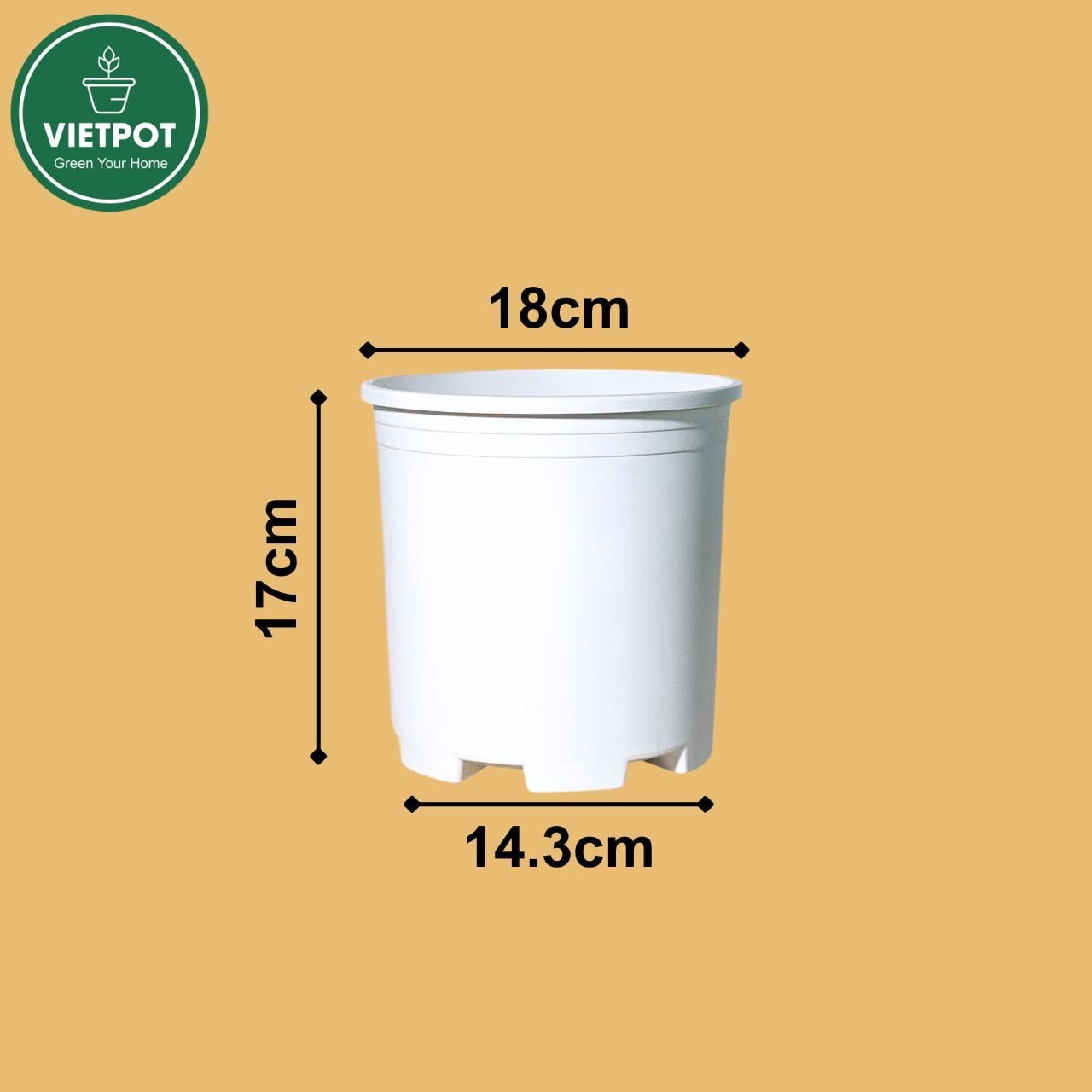  Chậu nhựa trồng cây VIETPOT, màu trắng trơn, trồng hoa kiểng, hoa hồng, để ban công, sân vườn. 