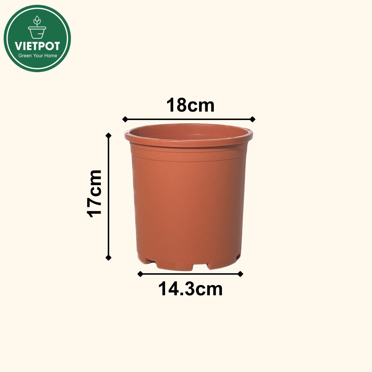  Chậu nhựa trồng cây VIETPOT, màu Cam Trơn, trồng kiểng lá, hoa hồng, để ban công, sân vườn. 