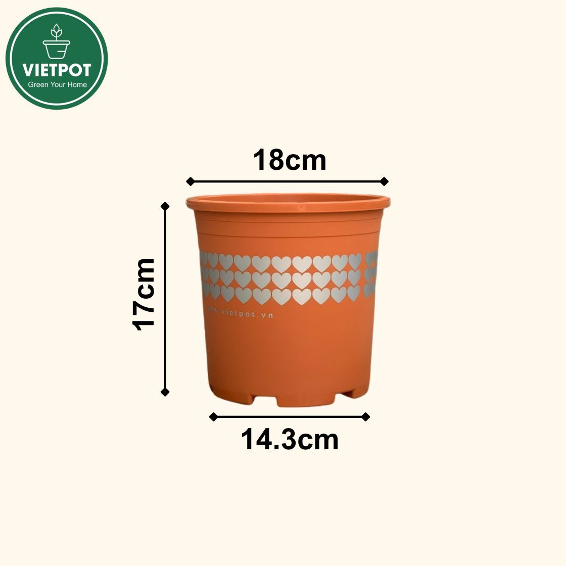  Chậu nhựa trồng cây VIETPOT, màu Cam Tim, trồng hoa kiểng, hoa hồng, để bàn, ban công, sân vườn. 