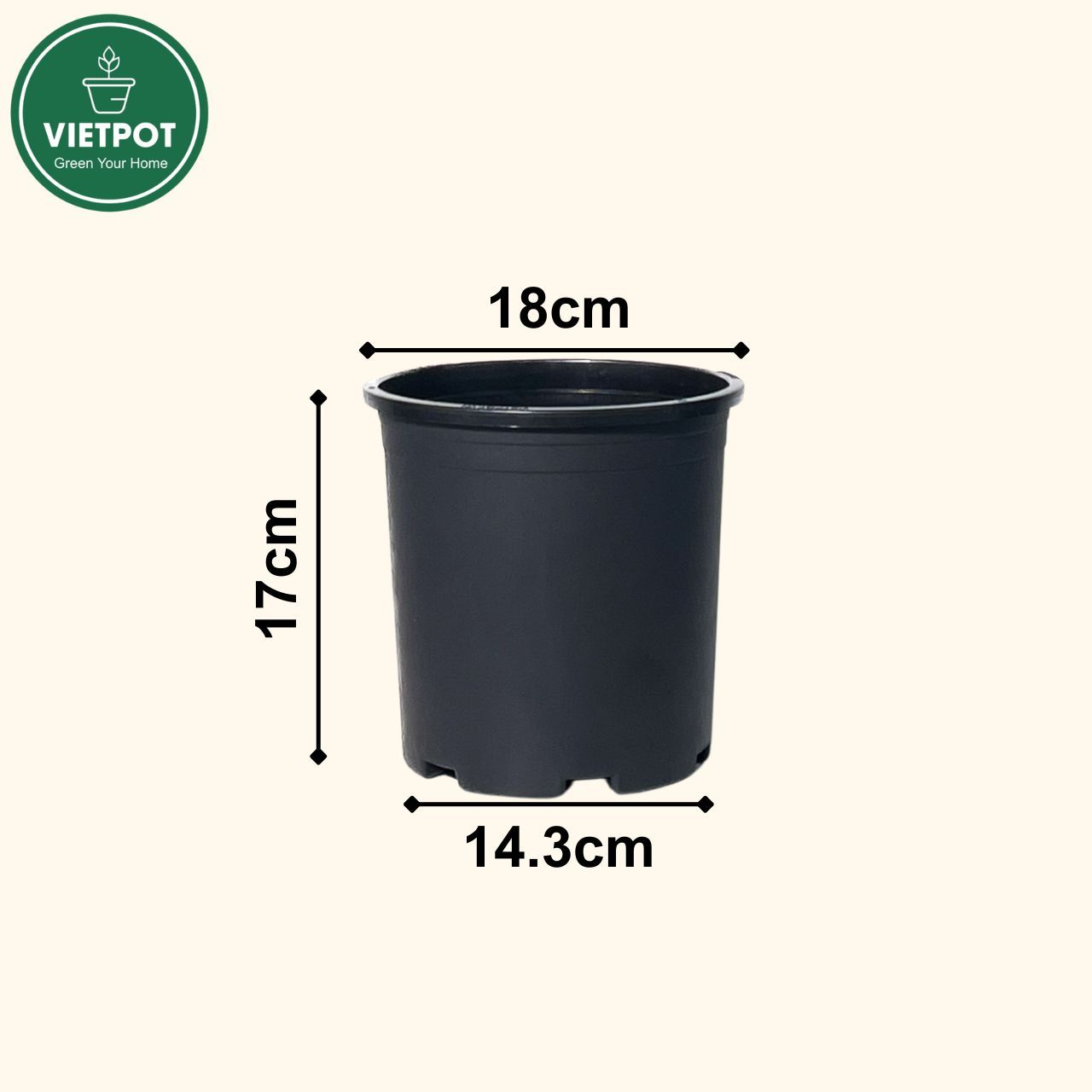  Chậu nhựa trồng cây VIETPOT, màu đen trơn, trồng hoa kiểng, trang trí ban công, sân vườn, sân thượng 