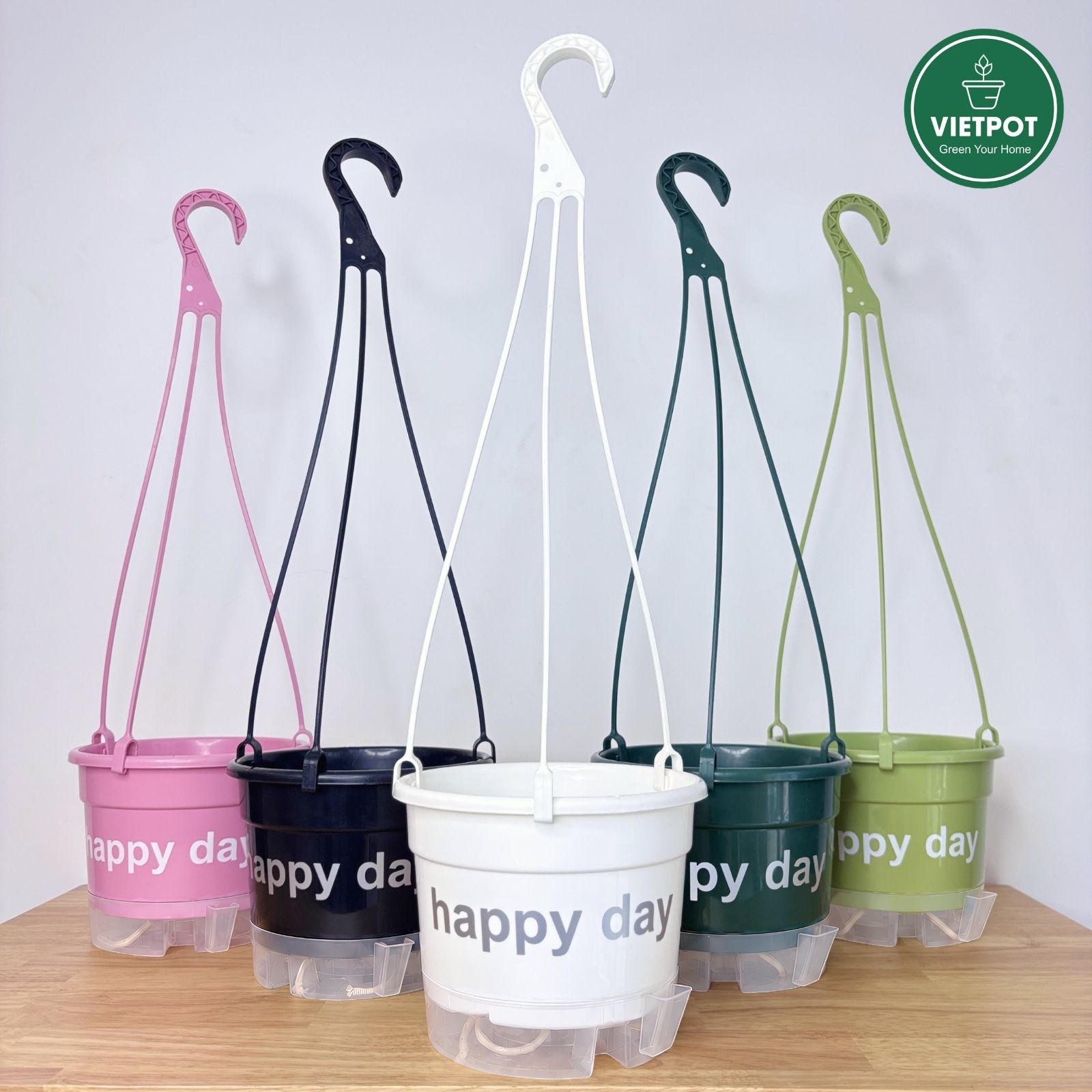  Chậu nhựa treo tự tưới Happy Day, VIETPOT, size 19x15cm, hiện đại, decor ban công, sân vườn, nhà cửa 