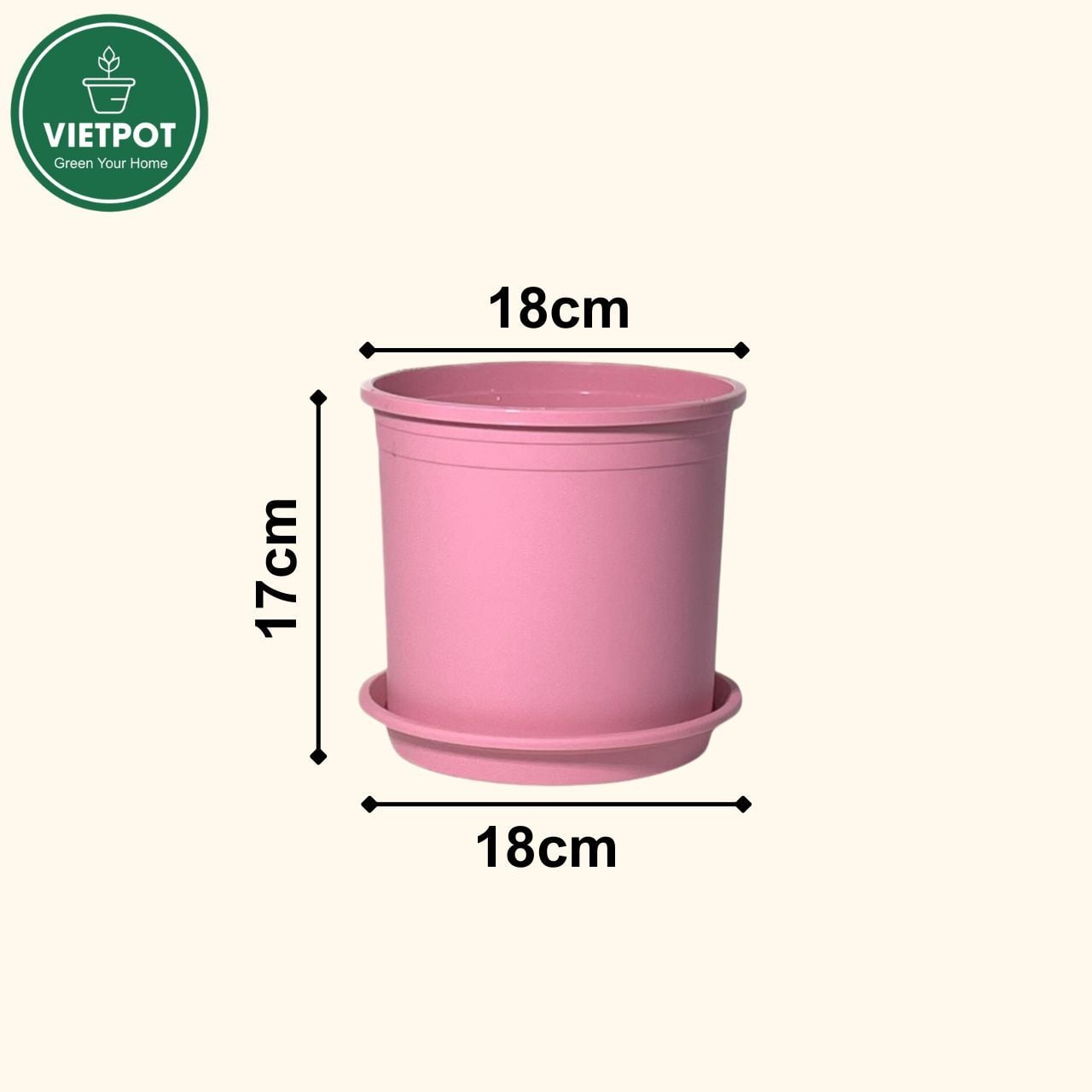  Chậu nhựa trồng cây VIETPOT, màu hồng trơn, trồng kiểng lá, hoa hồng, trang trí ban công, sân vườn. 