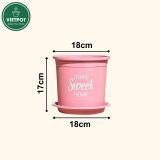  Chậu nhựa trồng cây VIETPOT, màu hồng, hoa văn Sweet Home, trồng hoa kiểng lá, để nhà, sân vườn. 