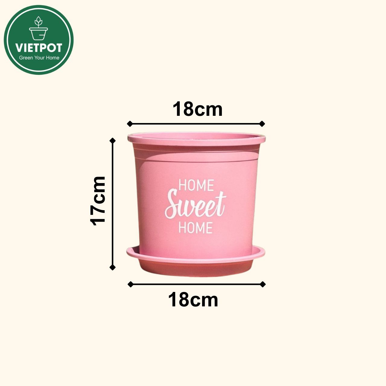  Chậu nhựa trồng cây VIETPOT, màu hồng, hoa văn Sweet Home, trồng hoa kiểng lá, để nhà, sân vườn. 