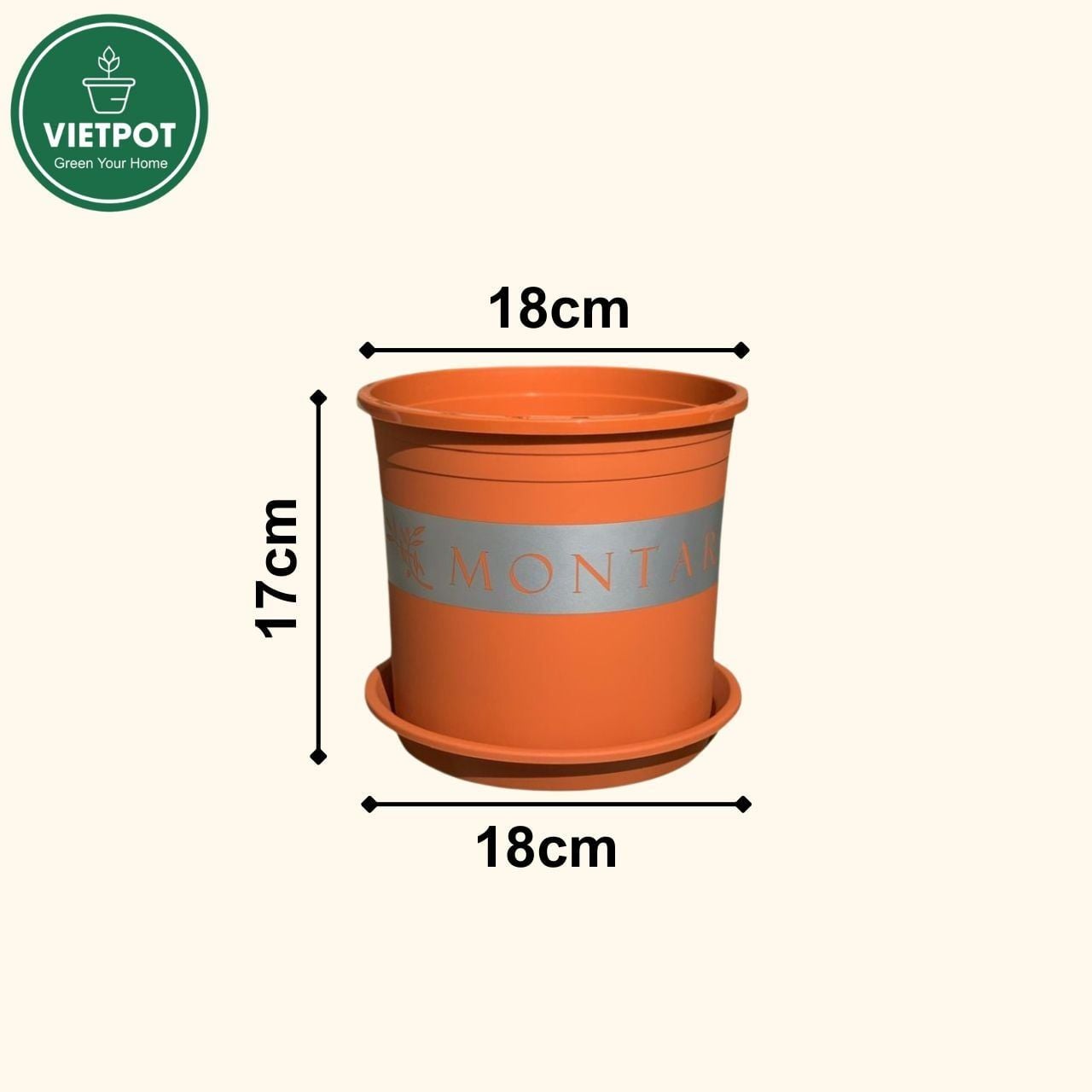  Chậu nhựa trồng cây VIETPOT, màu cam đất MONTARIO, trồng hoa kiểng, hoa hồng, ban công, vườn 