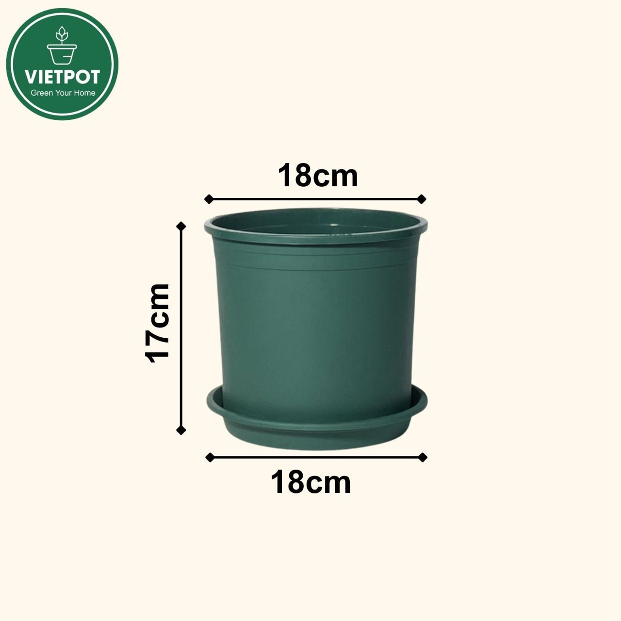  Chậu nhựa trồng cây VIETPOT, màu xanh trơn, trồng hoa kiểng, hoa hồng, để bàn, ban công, sân vườn 