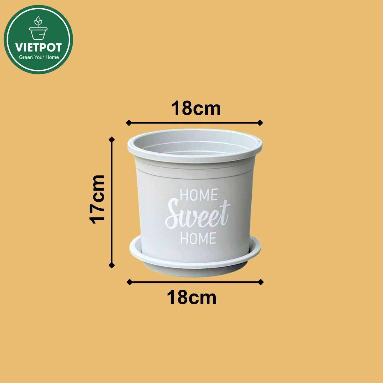  Chậu nhựa trồng cây VIETPOT, màu xám, hoa văn Sweet Home, trồng hoa kiểng lá, để nhà, sân vườn. 