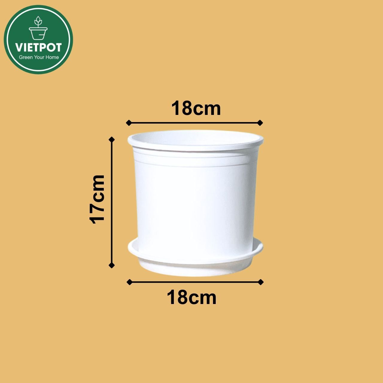  Chậu nhựa trồng cây VIETPOT, màu trắng trơn, trồng hoa kiểng, hoa hồng, để ban công, sân vườn. 