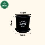  Chậu nhựa trồng cây VIETPOT, màu đen, hoa văn Sweet Home, trồng hoa kiểng lá, để nhà, sân vườn. 