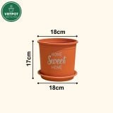  Chậu nhựa trồng cây VIETPOT, màu cam, hoa văn Sweet Home, trồng hoa kiểng lá, để nhà, sân vườn. 