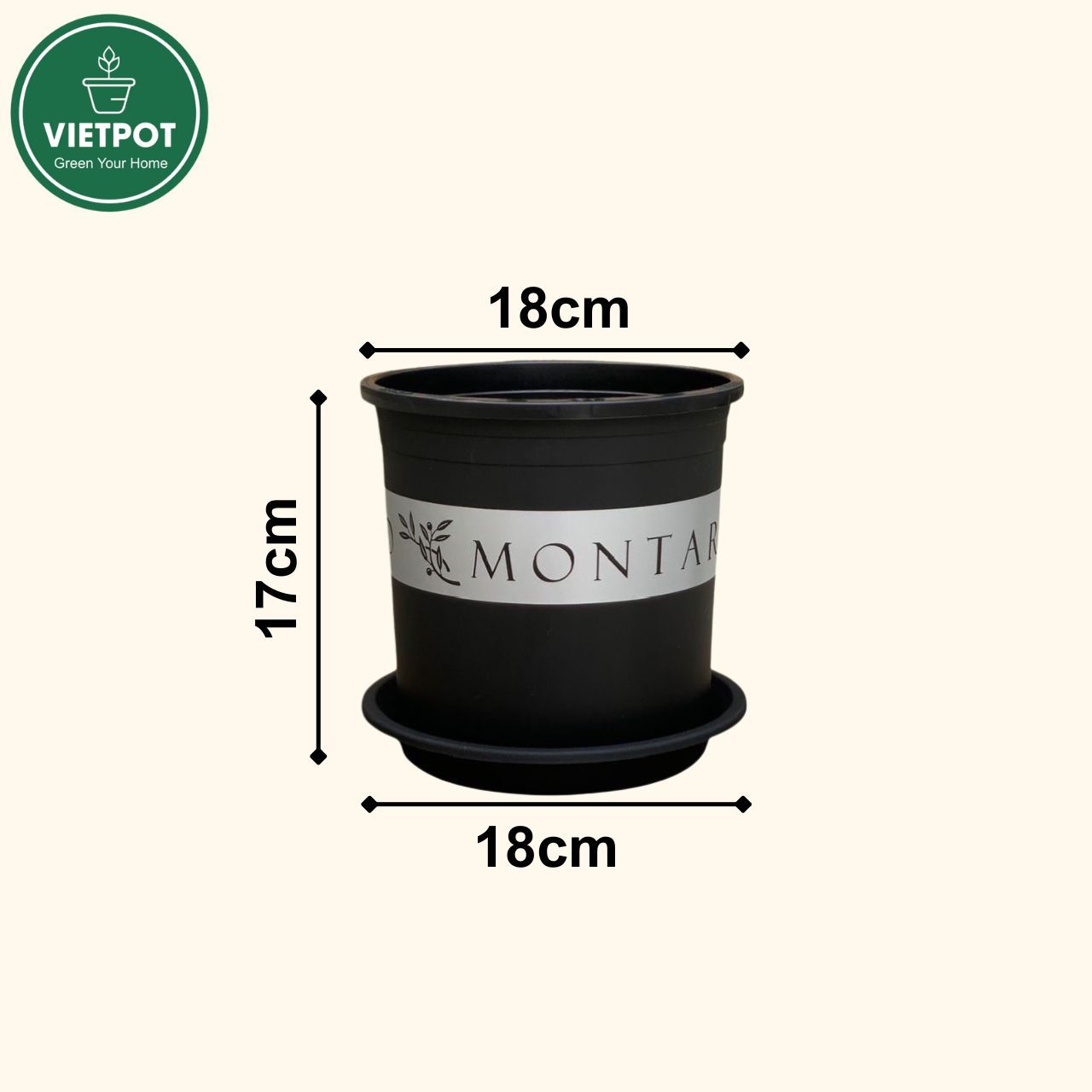  Chậu nhựa trồng cây VIETPOT, màu đen MONTARIO, trồng hoa kiểng, hoa hồng, để ban công, sân vườn. 