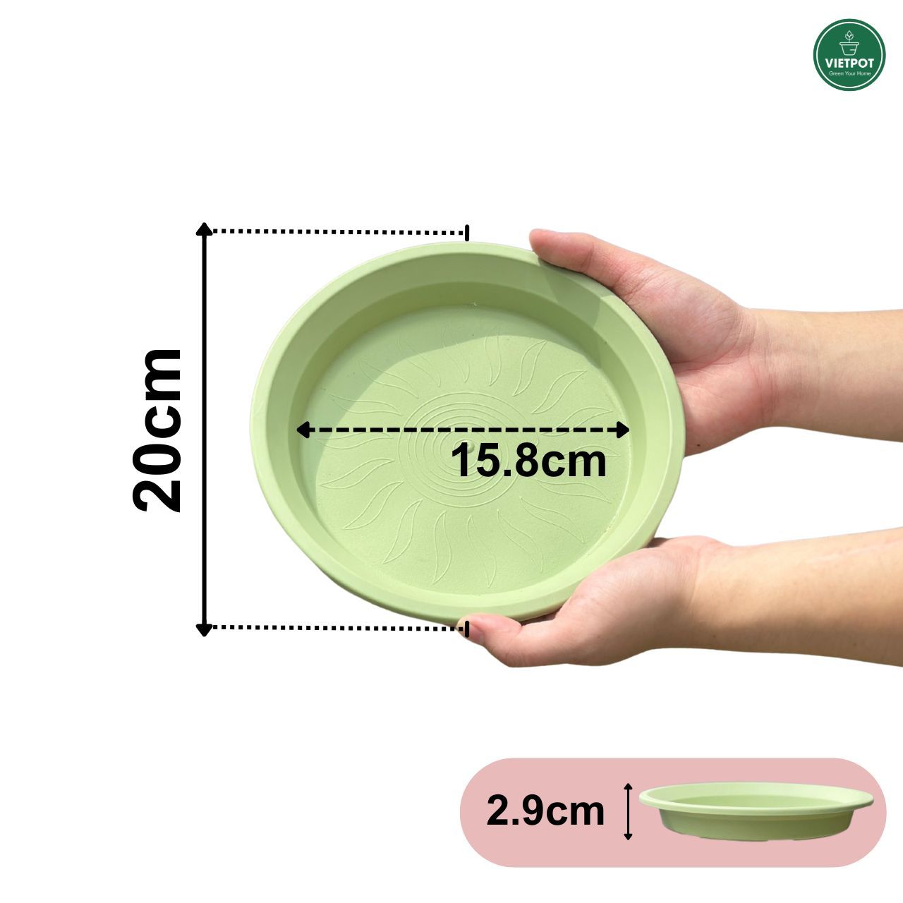  Đĩa nhựa mỏng nhẹ lót chậu cây VIETPOT, xanh mint, cây cảnh, trang trí nhà vườn, ban công 