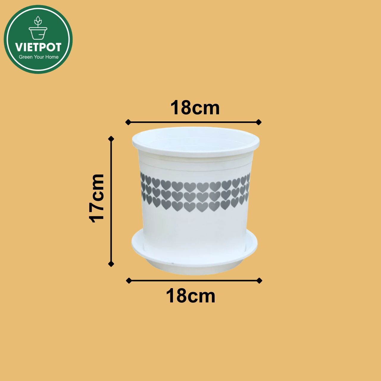  Chậu nhựa trồng cây VIETPOT, màu Trắng Tim, trồng kiểng lá, hoa hồng, trang trí ban công, sân vườn. 