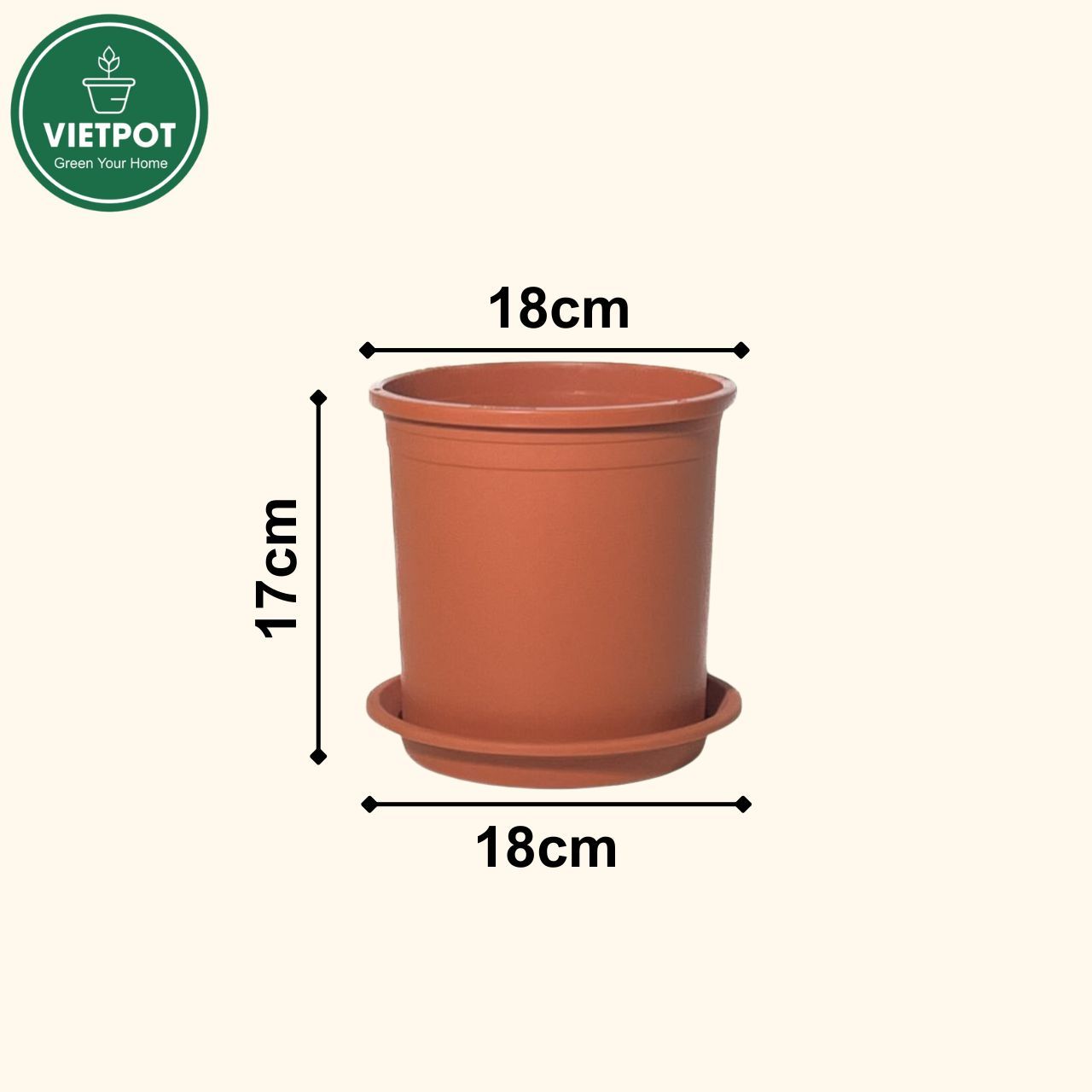 Chậu nhựa trồng cây VIETPOT, màu Cam Trơn, trồng kiểng lá, hoa hồng, để ban công, sân vườn. 