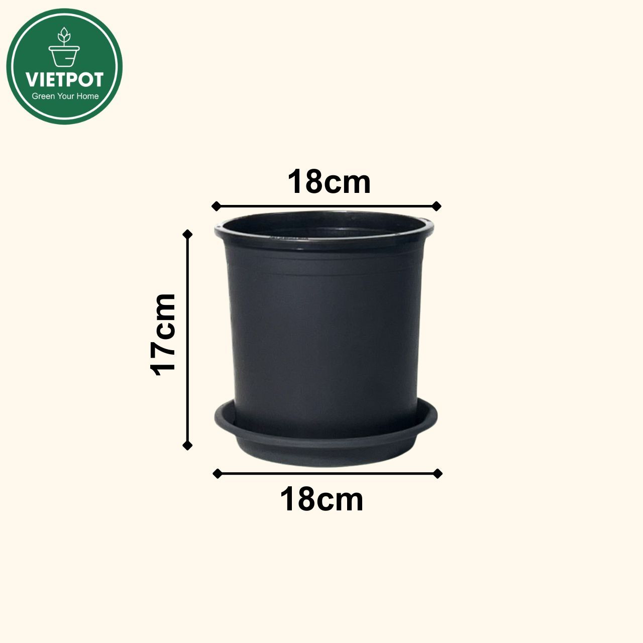 Chậu nhựa trồng cây VIETPOT, màu đen trơn, trồng hoa kiểng, trang trí ban công, sân vườn, sân thượng 