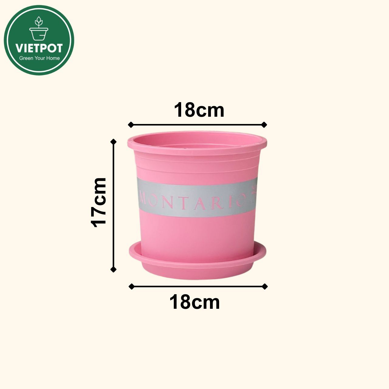  Chậu nhựa trồng cây VIETPOT, màu hồng MONTARIO, trồng hoa kiểng, hoa hồng, ban công, sân vườn 