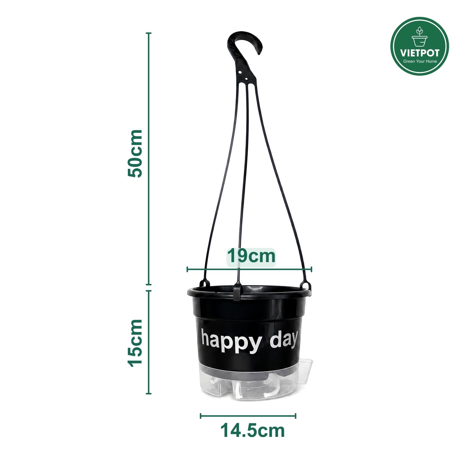  Chậu nhựa treo tự tưới Happy Day, VIETPOT, size 19x15cm, hiện đại, decor ban công, sân vườn, nhà cửa 