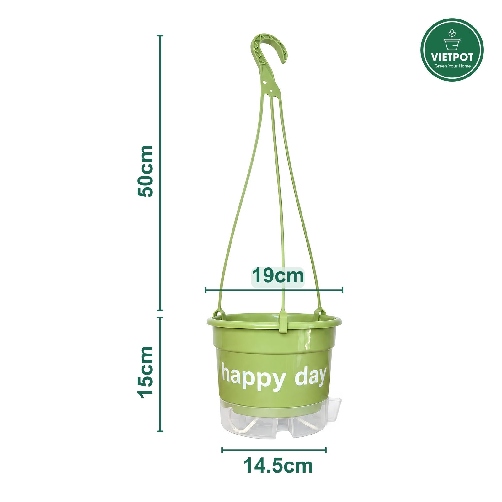  Chậu nhựa treo tự tưới Happy Day, VIETPOT, size 19x15cm, hiện đại, decor ban công, sân vườn, nhà cửa 