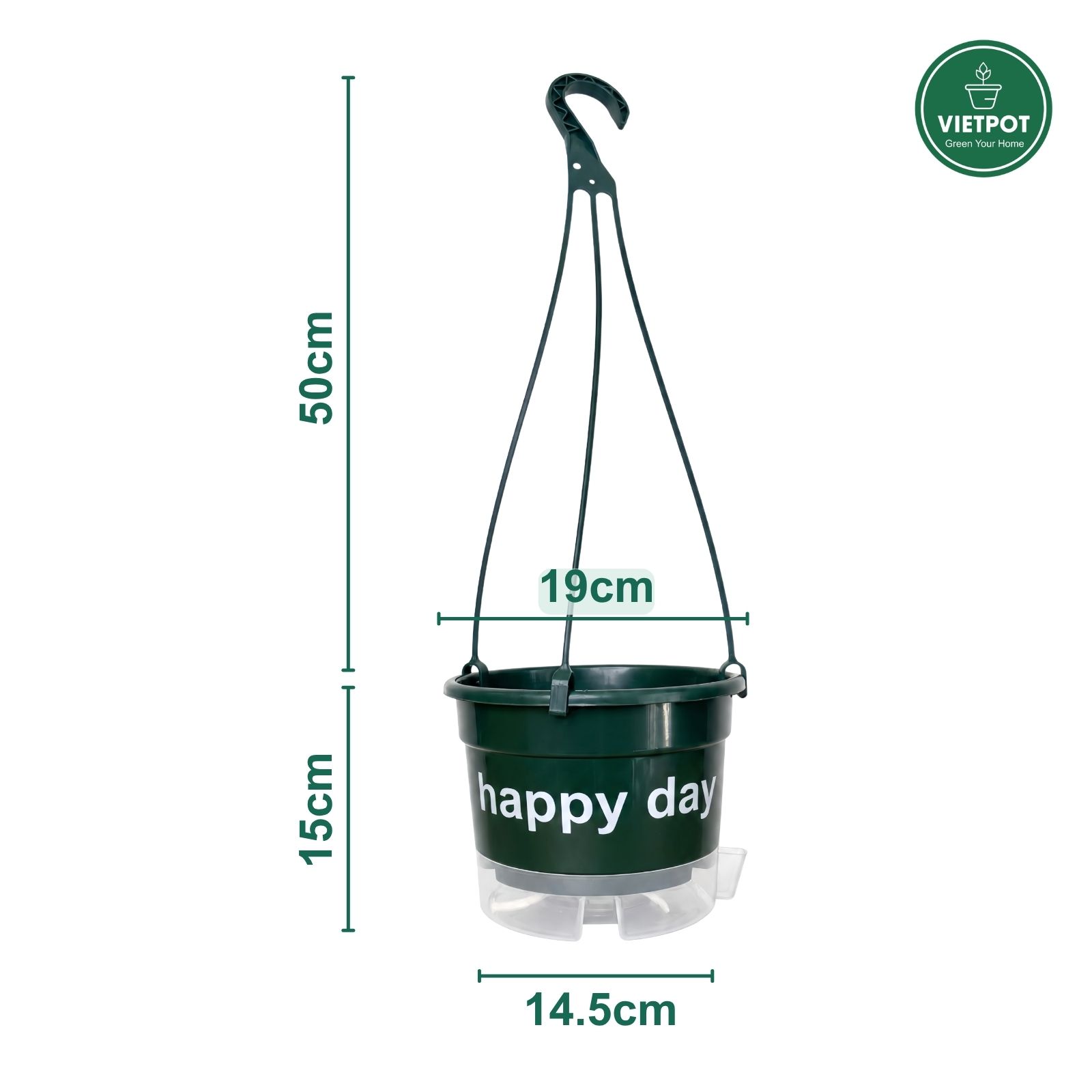  Chậu nhựa treo tự tưới Happy Day, VIETPOT, size 19x15cm, hiện đại, decor ban công, sân vườn, nhà cửa 