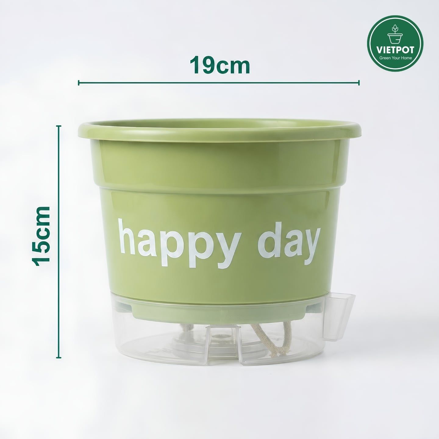  Chậu tự tưới Happy Day, VIETPOT, size 19x15cm, thông minh, trang trí nhà cửa, ban công, sân vườn. 
