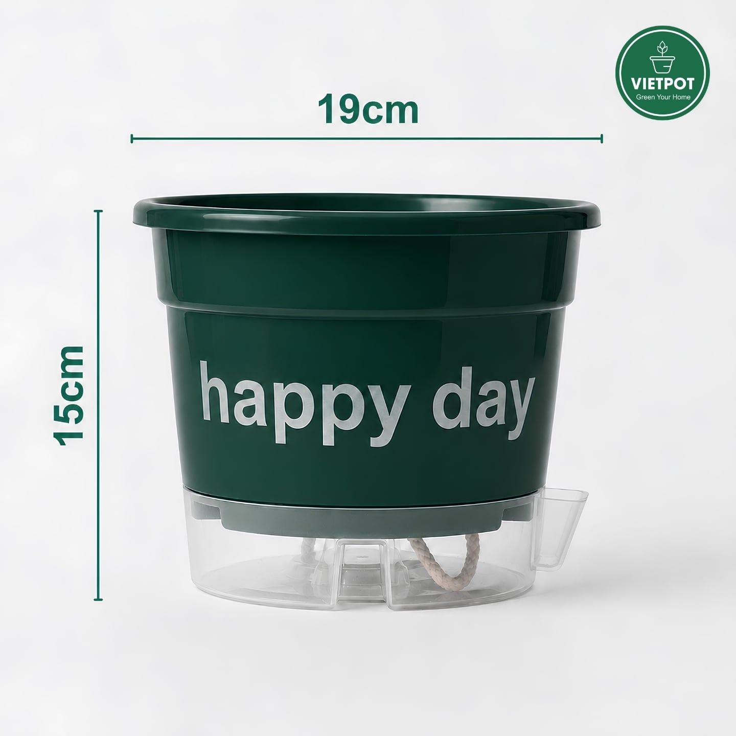  Chậu tự tưới Happy Day, VIETPOT, size 19x15cm, thông minh, trang trí nhà cửa, ban công, sân vườn. 