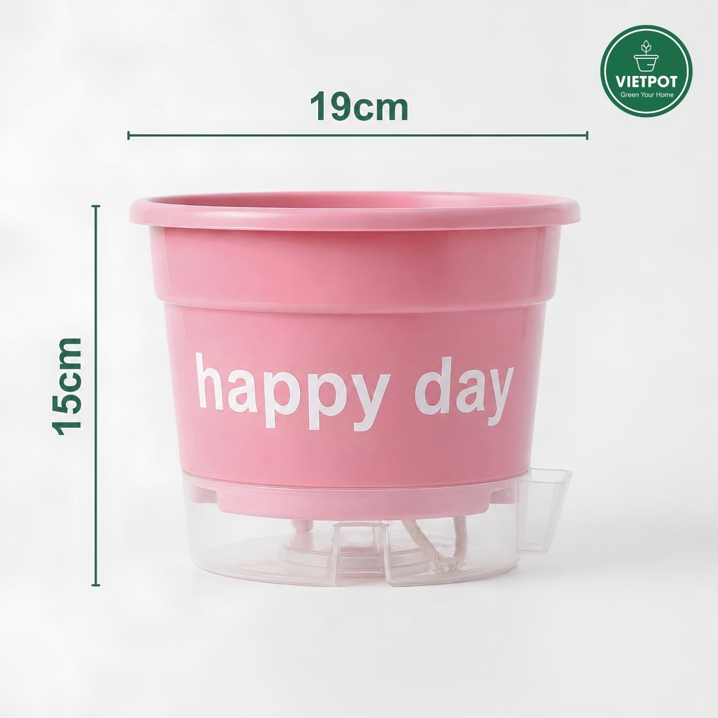  Chậu tự tưới Happy Day, VIETPOT, size 19x15cm, thông minh, trang trí nhà cửa, ban công, sân vườn. 