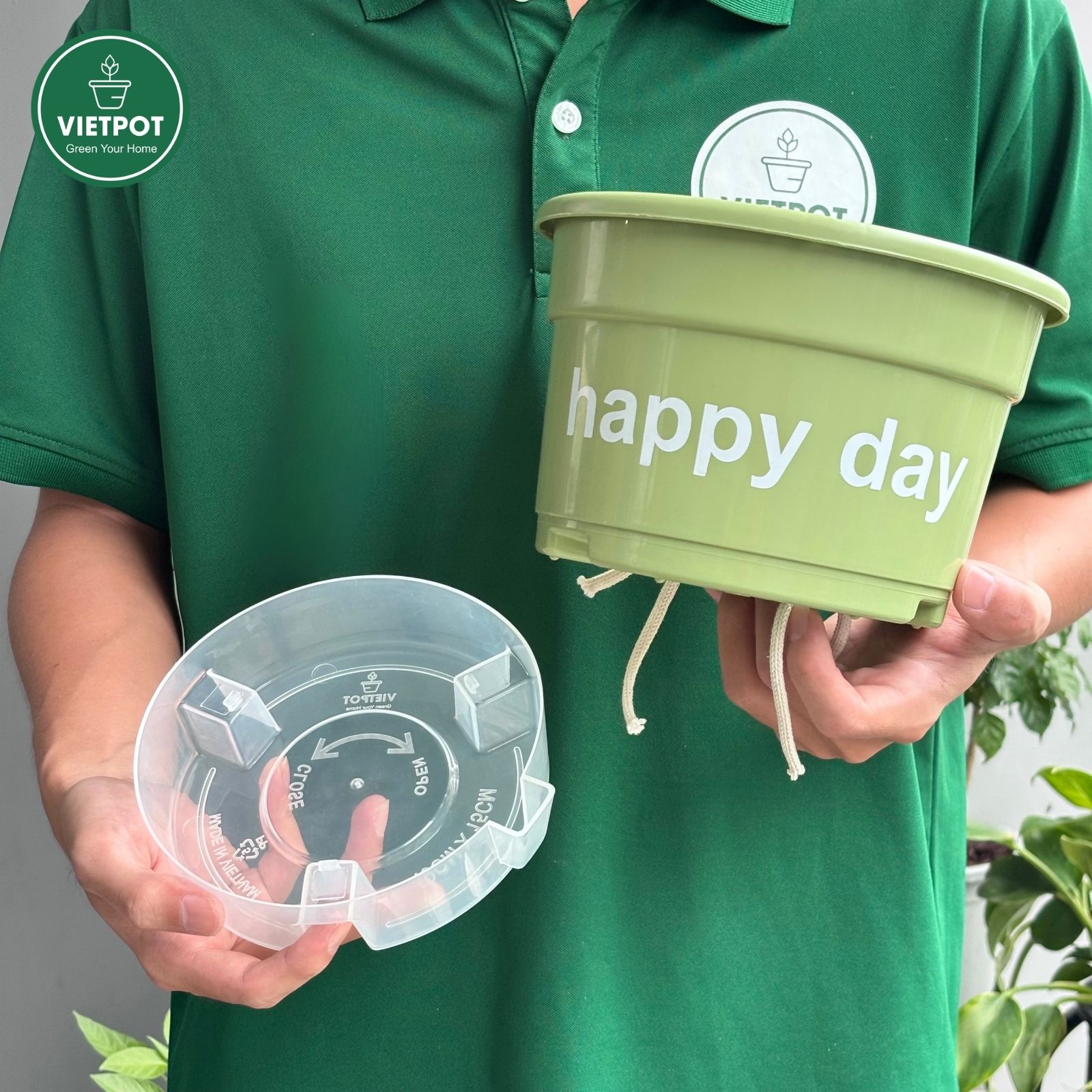  Chậu nhựa treo tự tưới Happy Day, VIETPOT, size 19x15cm, hiện đại, decor ban công, sân vườn, nhà cửa 