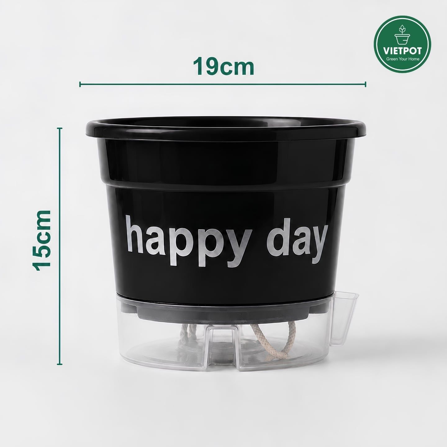  Chậu tự tưới Happy Day, VIETPOT, size 19x15cm, thông minh, trang trí nhà cửa, ban công, sân vườn. 
