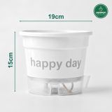  Chậu tự tưới Happy Day, VIETPOT, size 19x15cm, thông minh, trang trí nhà cửa, ban công, sân vườn. 