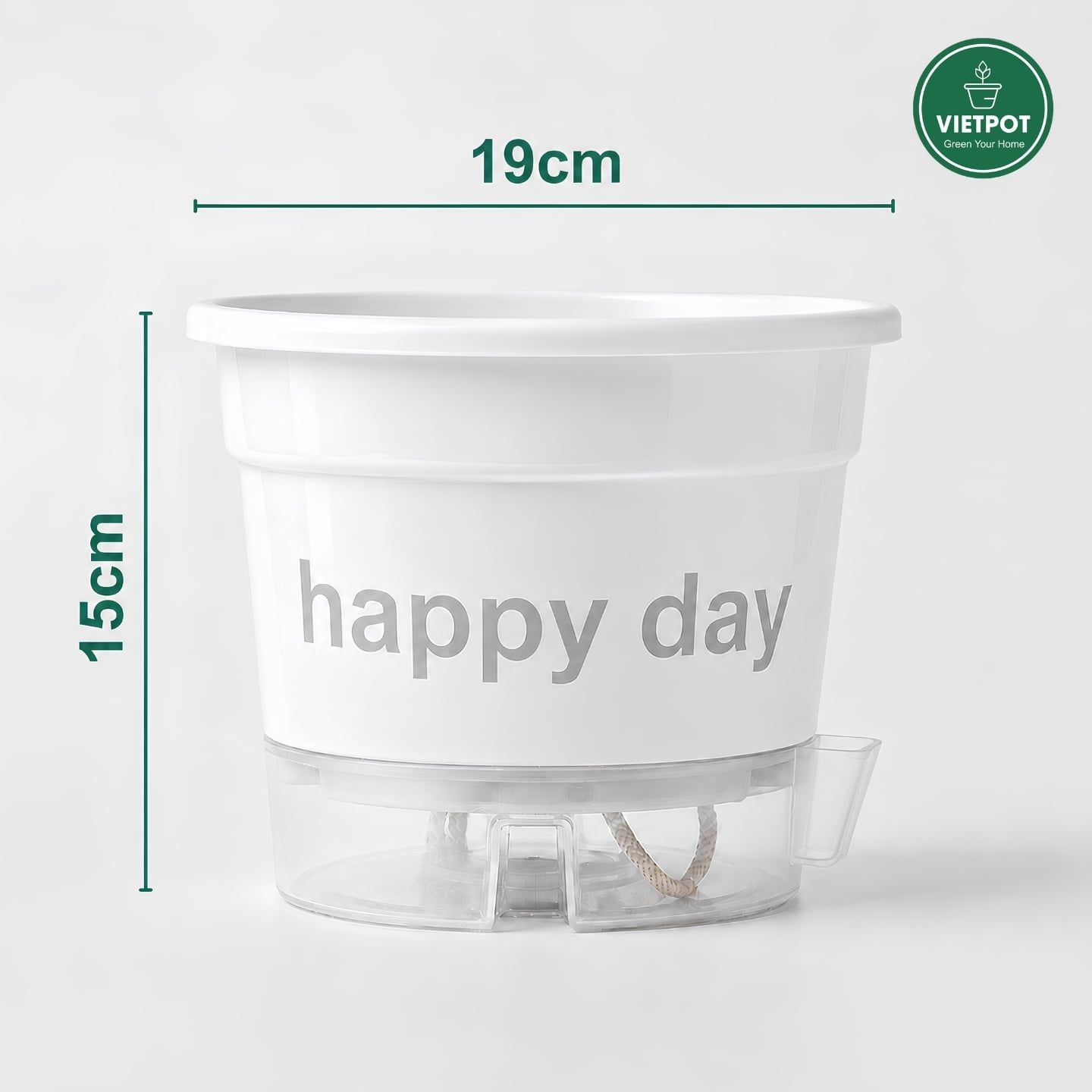  Chậu tự tưới Happy Day, VIETPOT, size 19x15cm, thông minh, trang trí nhà cửa, ban công, sân vườn. 