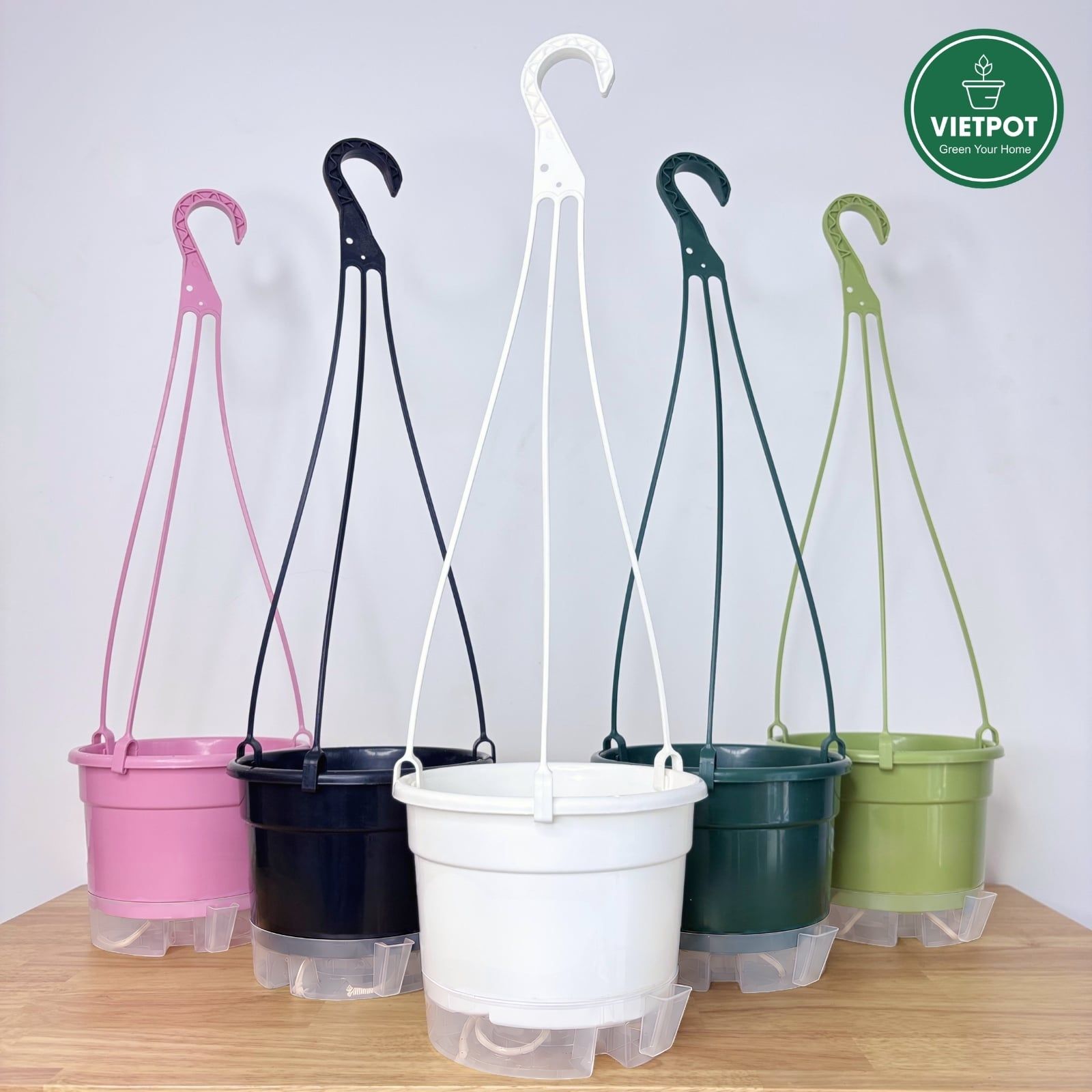  Chậu treo tự tưới Trơn, size 19x15cm, VIETPOT, cho cây kiểng, hiện đại, decor ban công, sân vườn. 