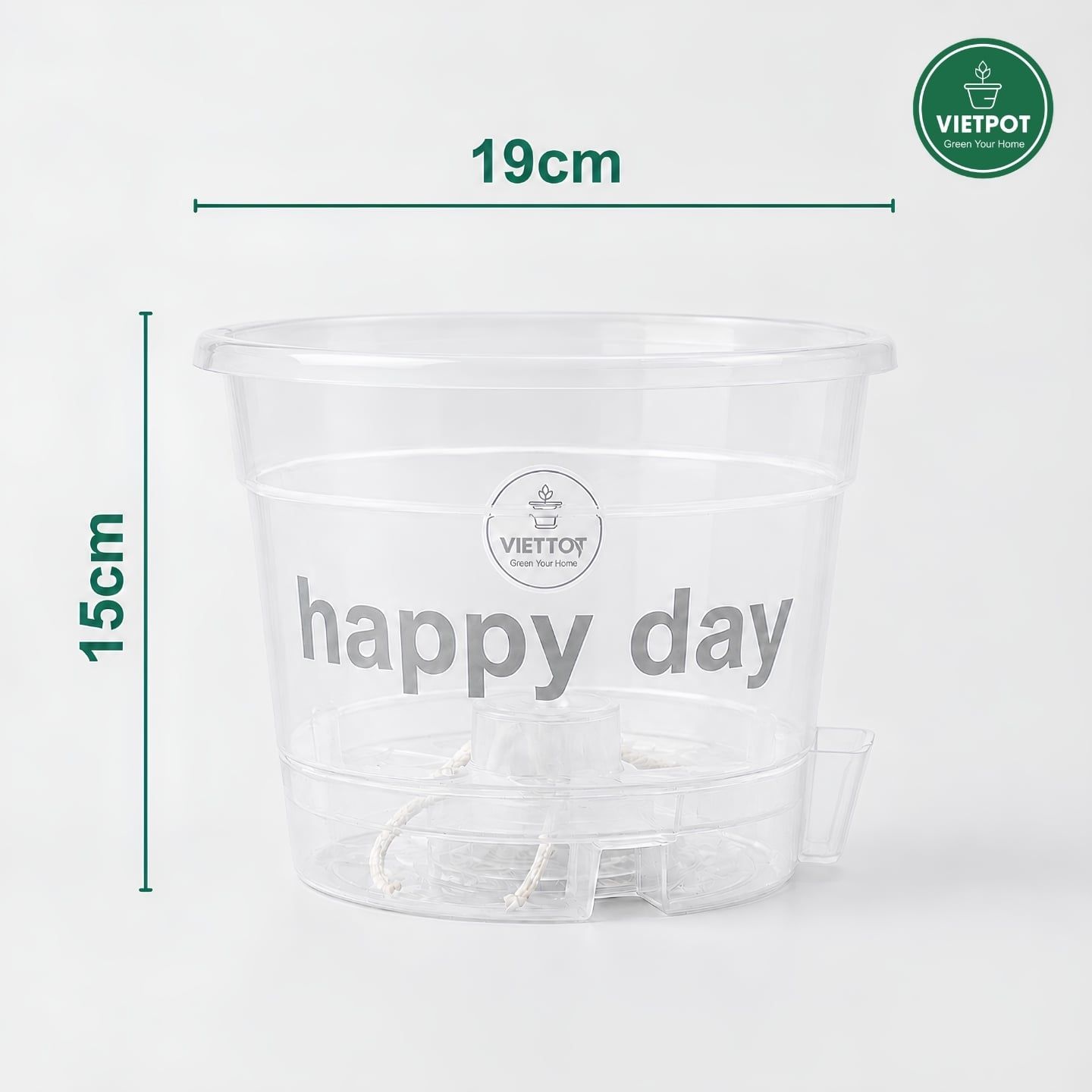  Chậu tự tưới Happy Day, VIETPOT, size 19x15cm, thông minh, trang trí nhà cửa, ban công, sân vườn. 