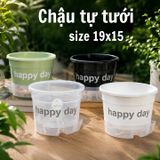  Chậu tự tưới Happy Day, VIETPOT, size 19x15cm, thông minh, trang trí nhà cửa, ban công, sân vườn. 