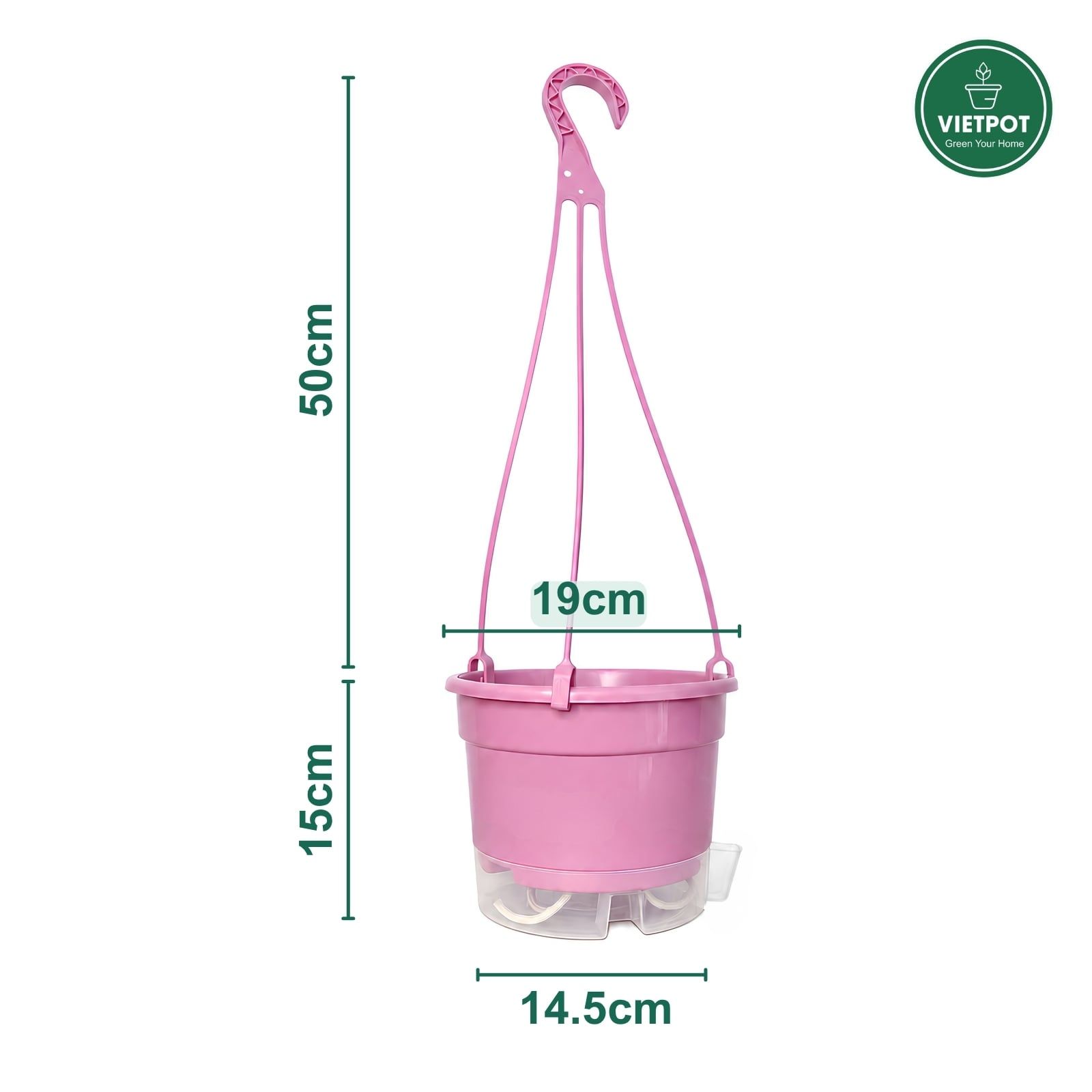  Chậu treo tự tưới Trơn, size 19x15cm, VIETPOT, cho cây kiểng, hiện đại, decor ban công, sân vườn. 