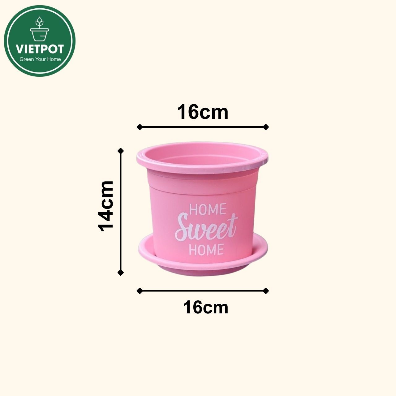  Chậu nhựa trồng cây VIETPOT, size 16x14cm, Sweet Home, hoa hồng, kiểng lá, để bàn, sân vườn. 