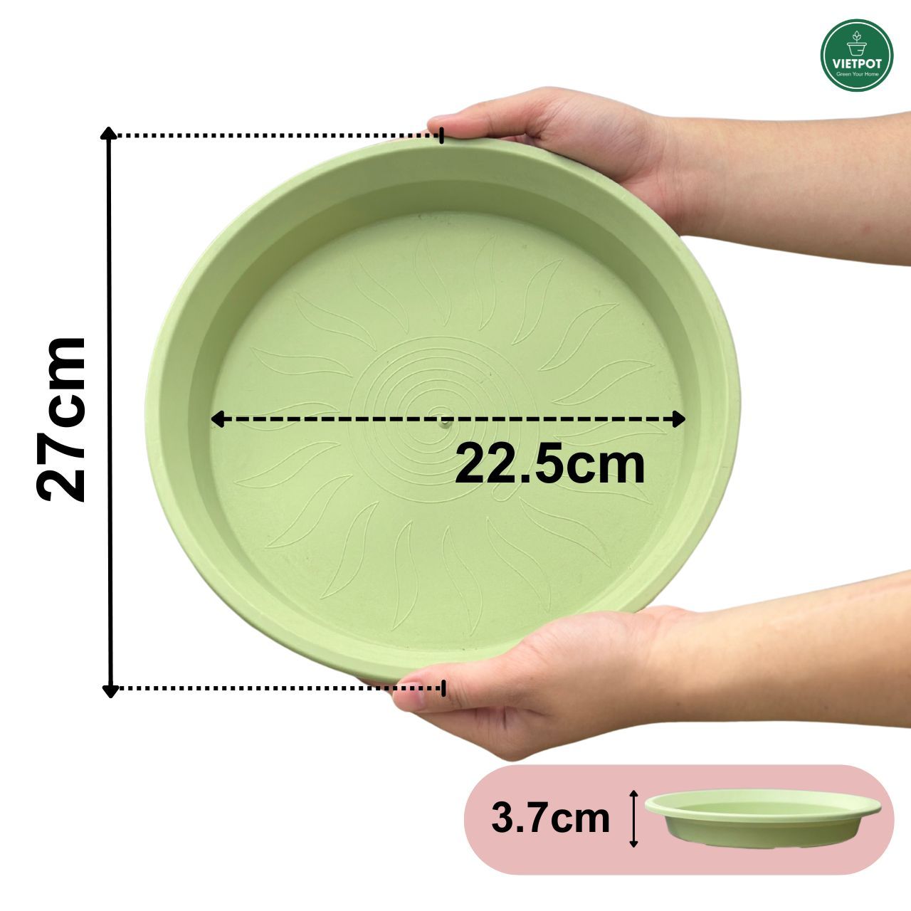  Đĩa nhựa mỏng nhẹ lót chậu cây VIETPOT, xanh mint, cây cảnh, trang trí nhà vườn, ban công 