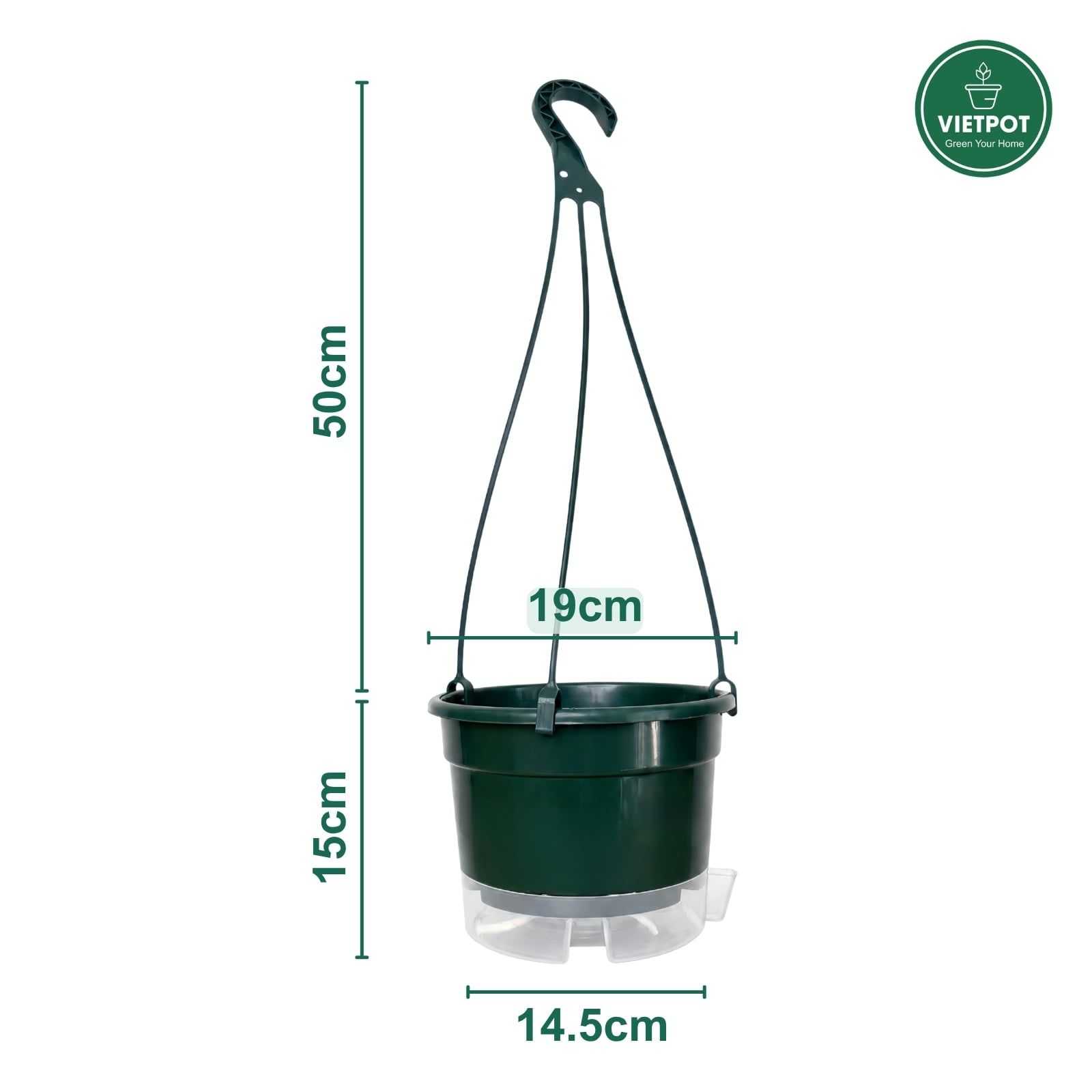  Chậu treo tự tưới Trơn, size 19x15cm, VIETPOT, cho cây kiểng, hiện đại, decor ban công, sân vườn. 