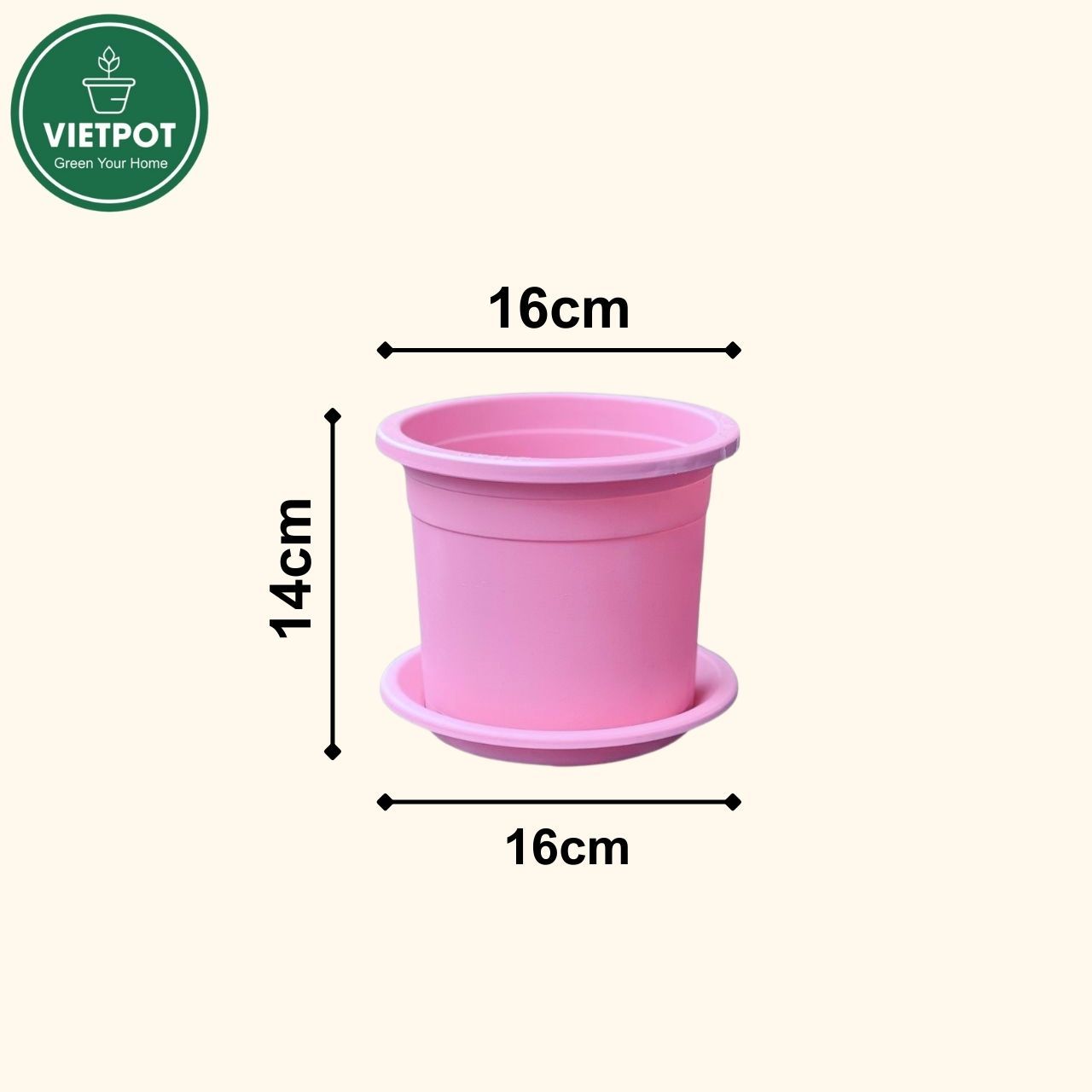  Chậu nhựa trồng cây VIETPOT, size 16x14, Trơn, kiểng lá, hoa hồng, để bàn, trang trí sân vườn. 
