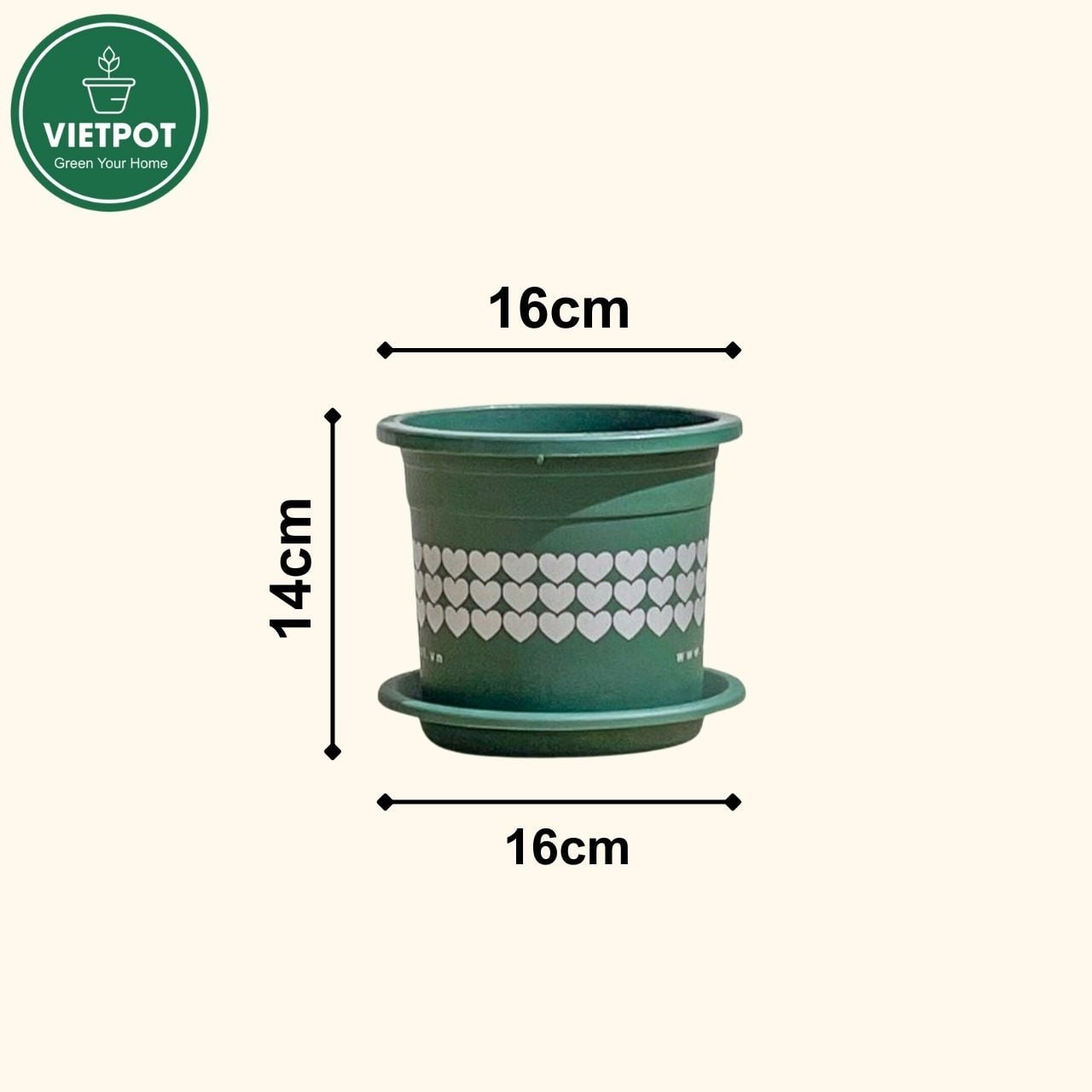  Chậu nhựa trồng cây VIETPOT, size 16x14, hoa văn tim, trồng kiểng lá, hoa hồng, để bàn, vườn. 