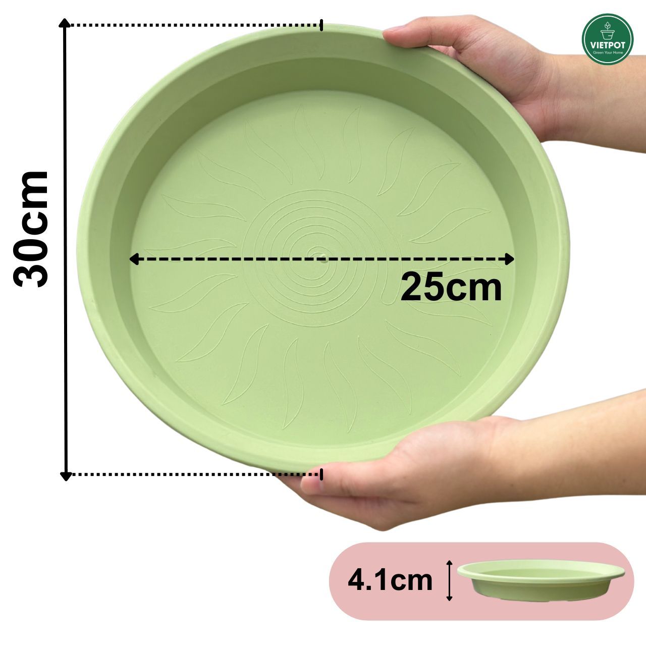  Đĩa nhựa mỏng nhẹ lót chậu cây VIETPOT, xanh mint, cây cảnh, trang trí nhà vườn, ban công 