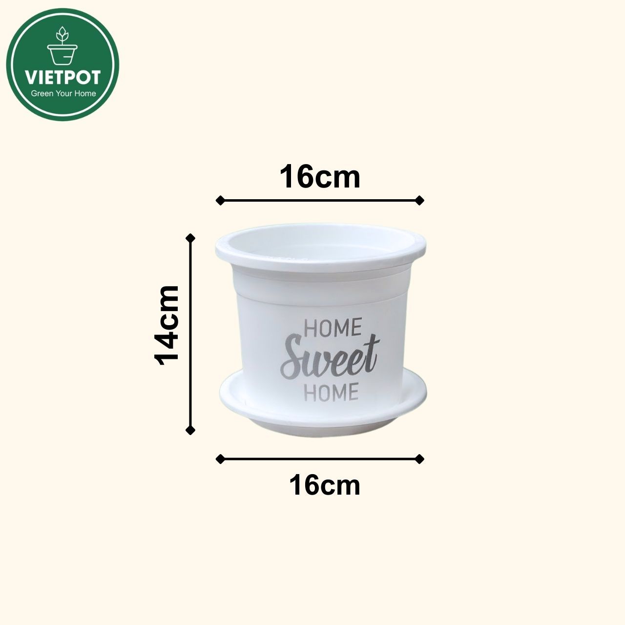  Chậu nhựa trồng cây VIETPOT, size 16x14cm, Sweet Home, hoa hồng, kiểng lá, để bàn, sân vườn. 