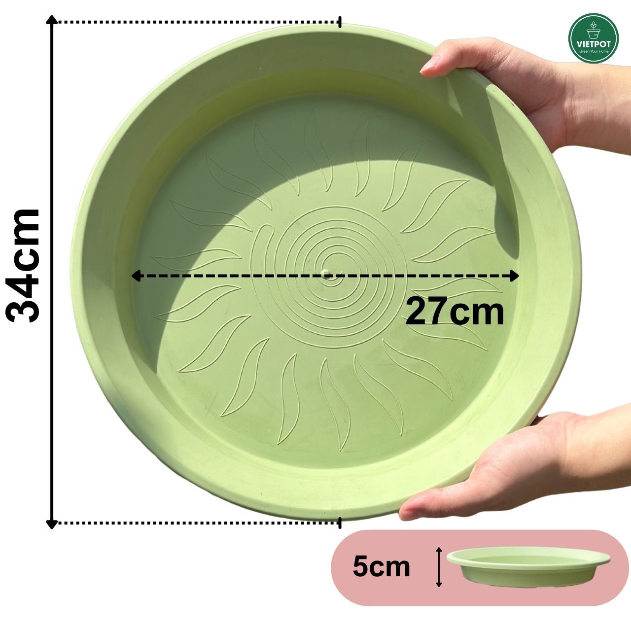 Đĩa nhựa mỏng nhẹ lót chậu cây VIETPOT, xanh mint, cây cảnh, trang trí nhà vườn, ban công 