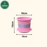  Chậu nhựa trồng cây VIETPOT, size 16x14, hoa văn tim, trồng kiểng lá, hoa hồng, để bàn, vườn. 