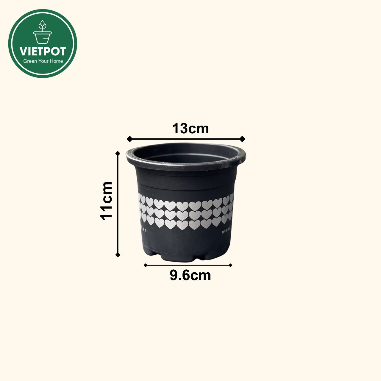  Chậu nhựa trồng cây VIETPOT, size nhỏ 13x11cm, hoa văn Tim, trồng hoa kiểng, để bàn, sân vườn 