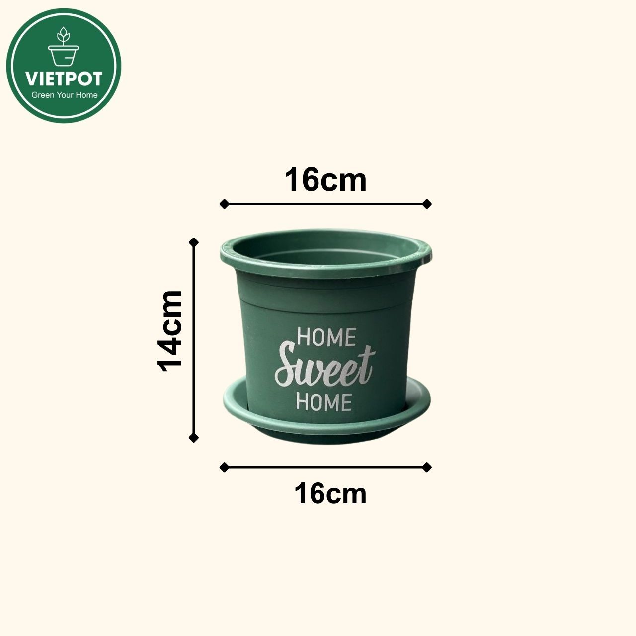  Chậu nhựa trồng cây VIETPOT, size 16x14cm, Sweet Home, hoa hồng, kiểng lá, để bàn, sân vườn. 